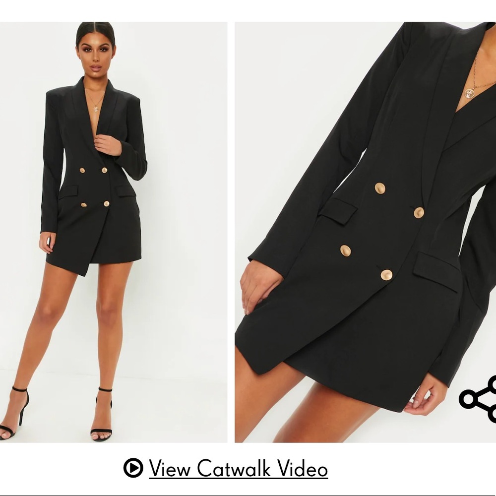 NWT Pretty Little Thing Black Gold Button Blazer Dress